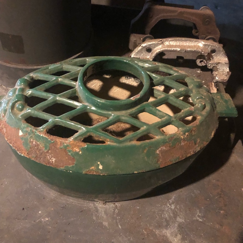 Vintage green enamel lattice cast iron steamer